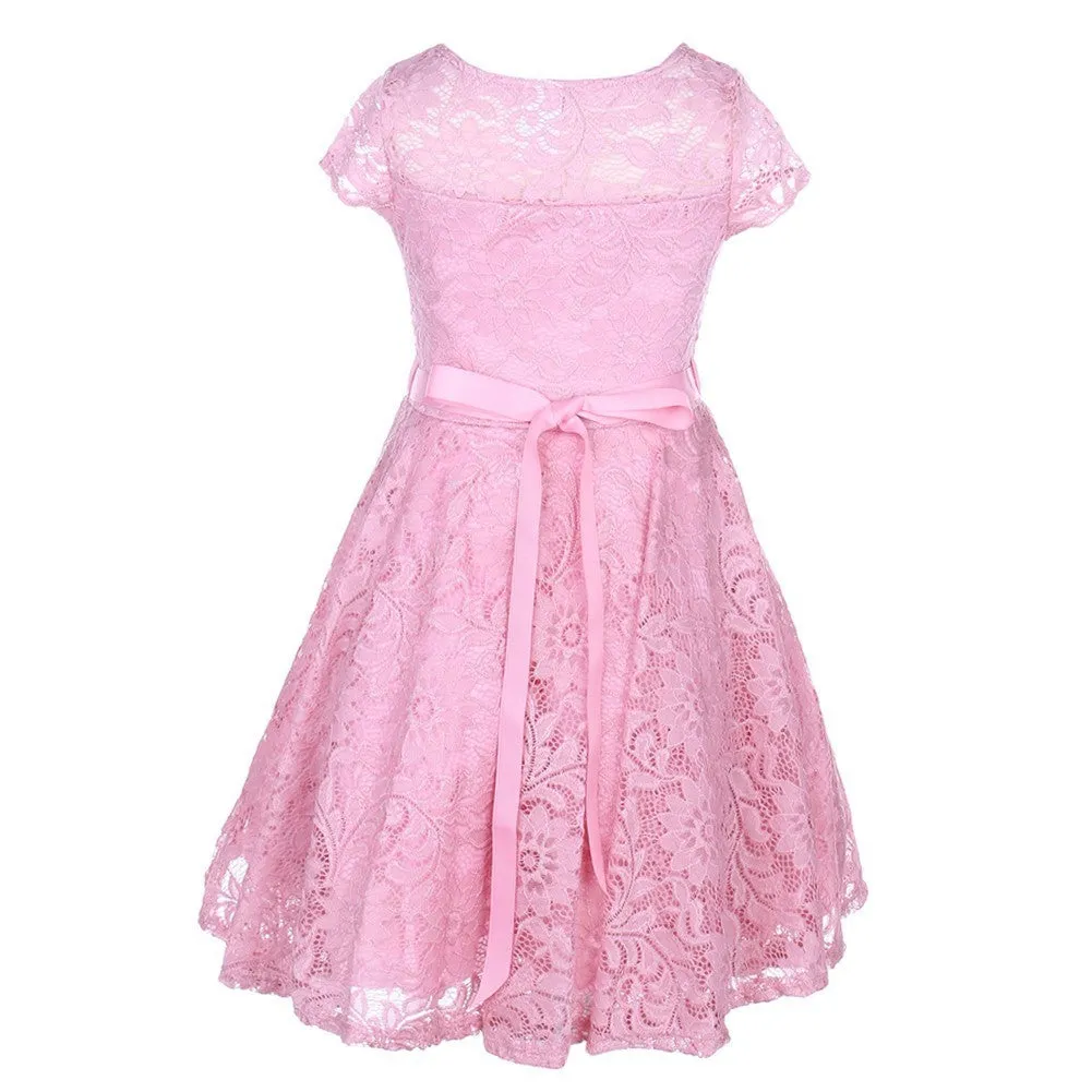 Big Girls Lace Glitter Stone Belt Special Occasion Skater Dress 8-14