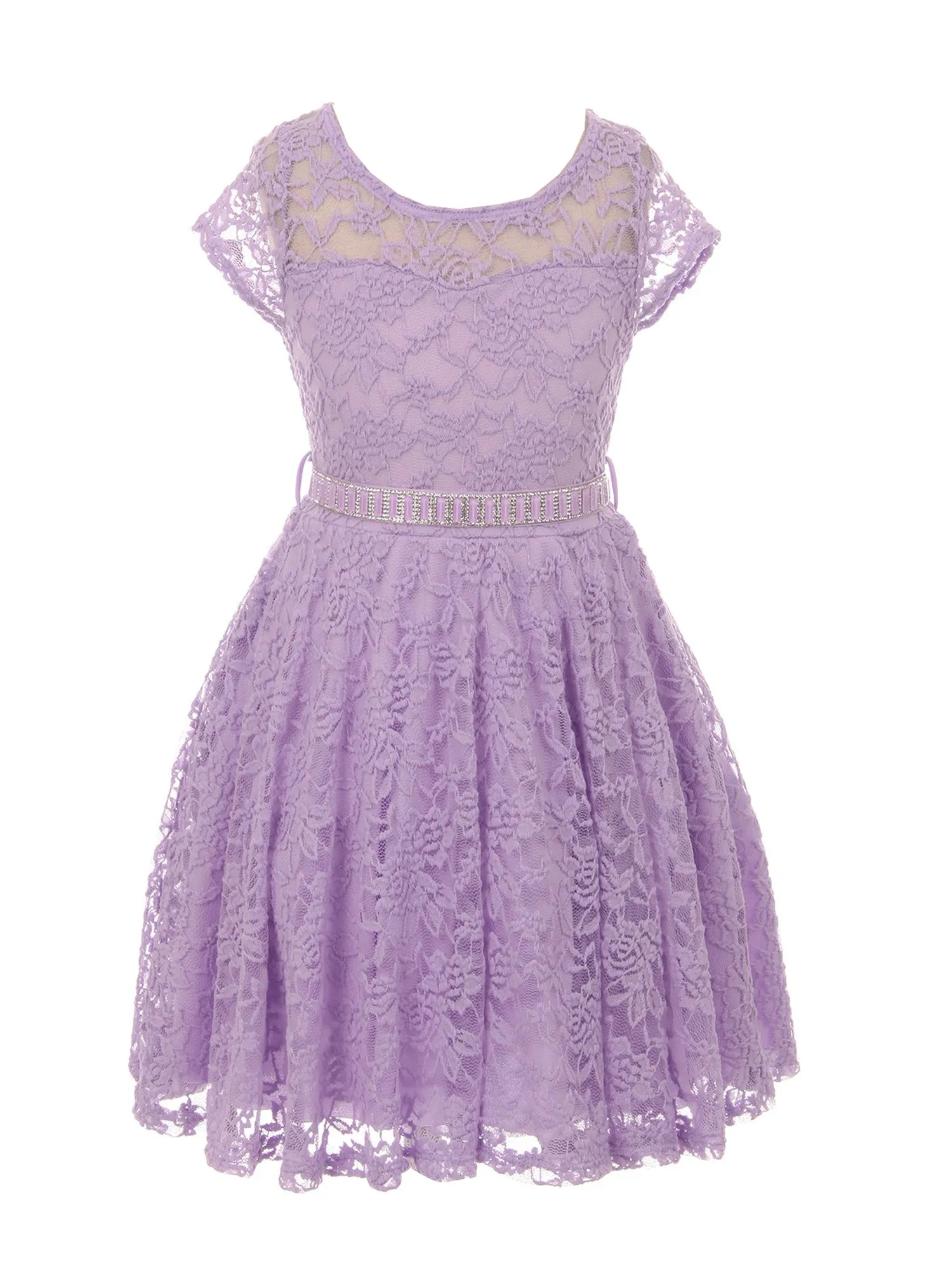 Big Girls Lace Glitter Stone Belt Special Occasion Skater Dress 8-14