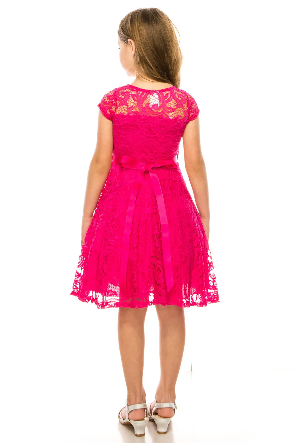 Big Girls Lace Glitter Stone Belt Special Occasion Skater Dress 8-14