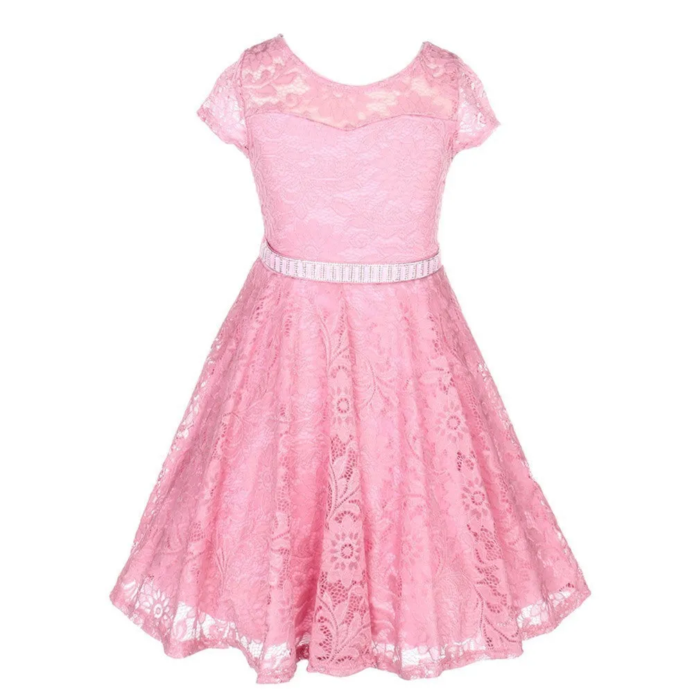 Big Girls Lace Glitter Stone Belt Special Occasion Skater Dress 8-14