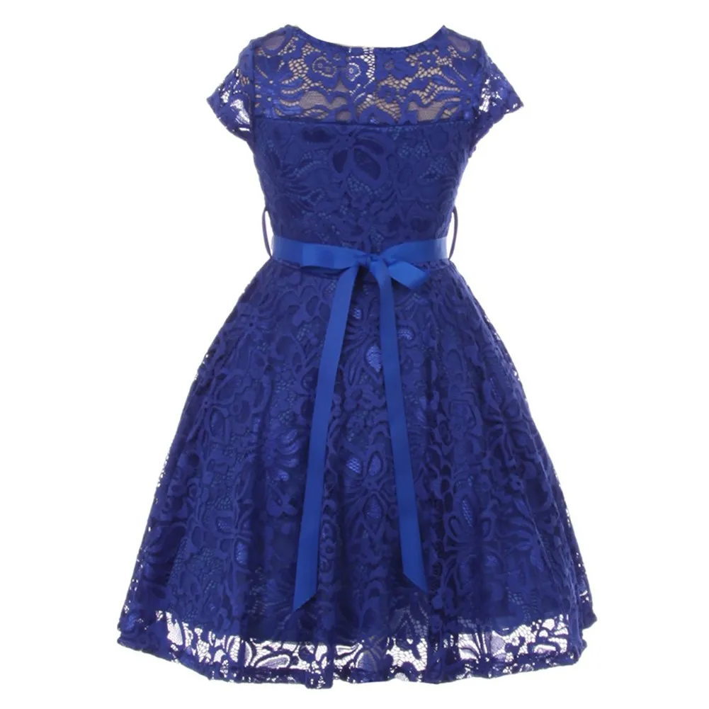 Big Girls Lace Glitter Stone Belt Special Occasion Skater Dress 8-14