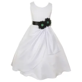 Big Girls White Black Bridal Dull Satin Sequin Flowers Occasion Dress 8-14