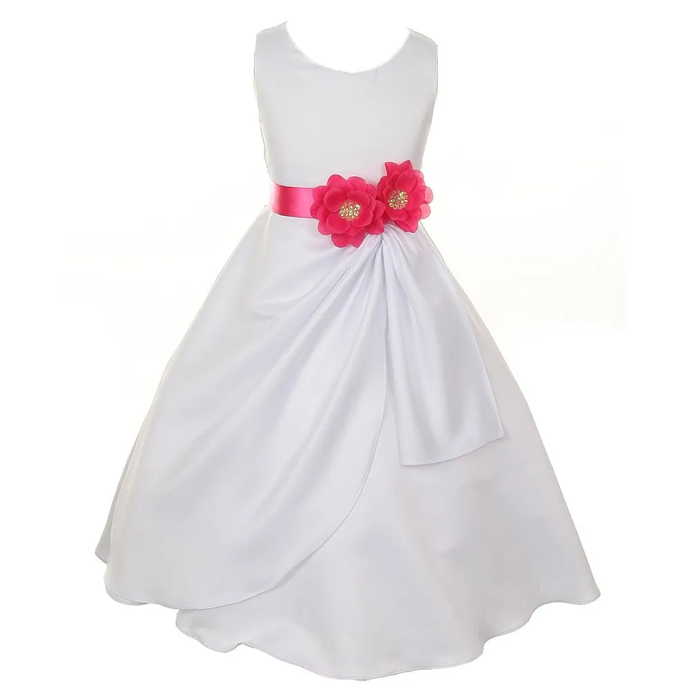 Big Girls White Fuchsia Bridal Dull Satin Sequin Flowers Occasion Dress 8-14