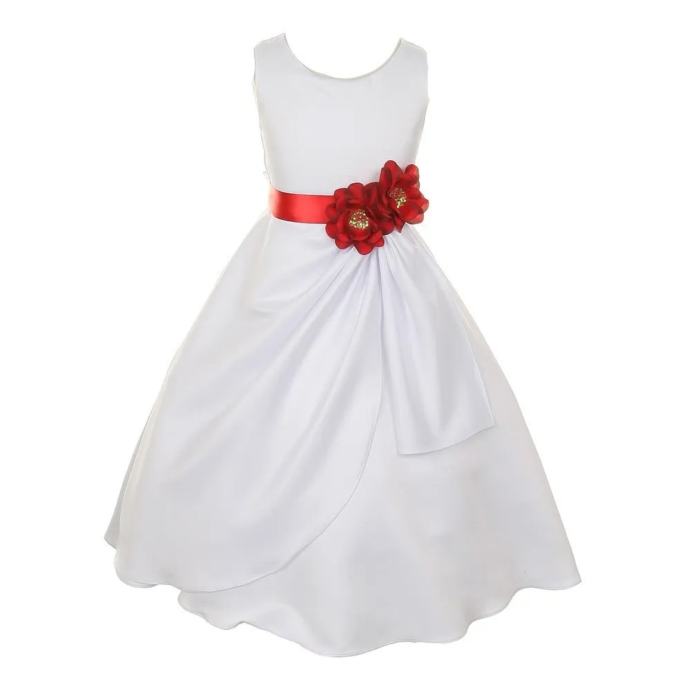 Big Girls White Red Bridal Dull Satin Sequin Flowers Occasion Dress 8-14