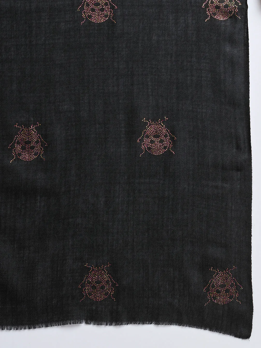 Black Shawl with swarovski catterpillars an ideal woolen shawl