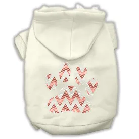 Candy Cane Chevron Paw Rhinestone Dog Hoodie Cream Xs (8)