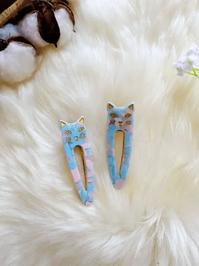 Cat acetate hair clips | Colourful barrette clips| korean hair accessories| animal hair clip | gift for cat lover