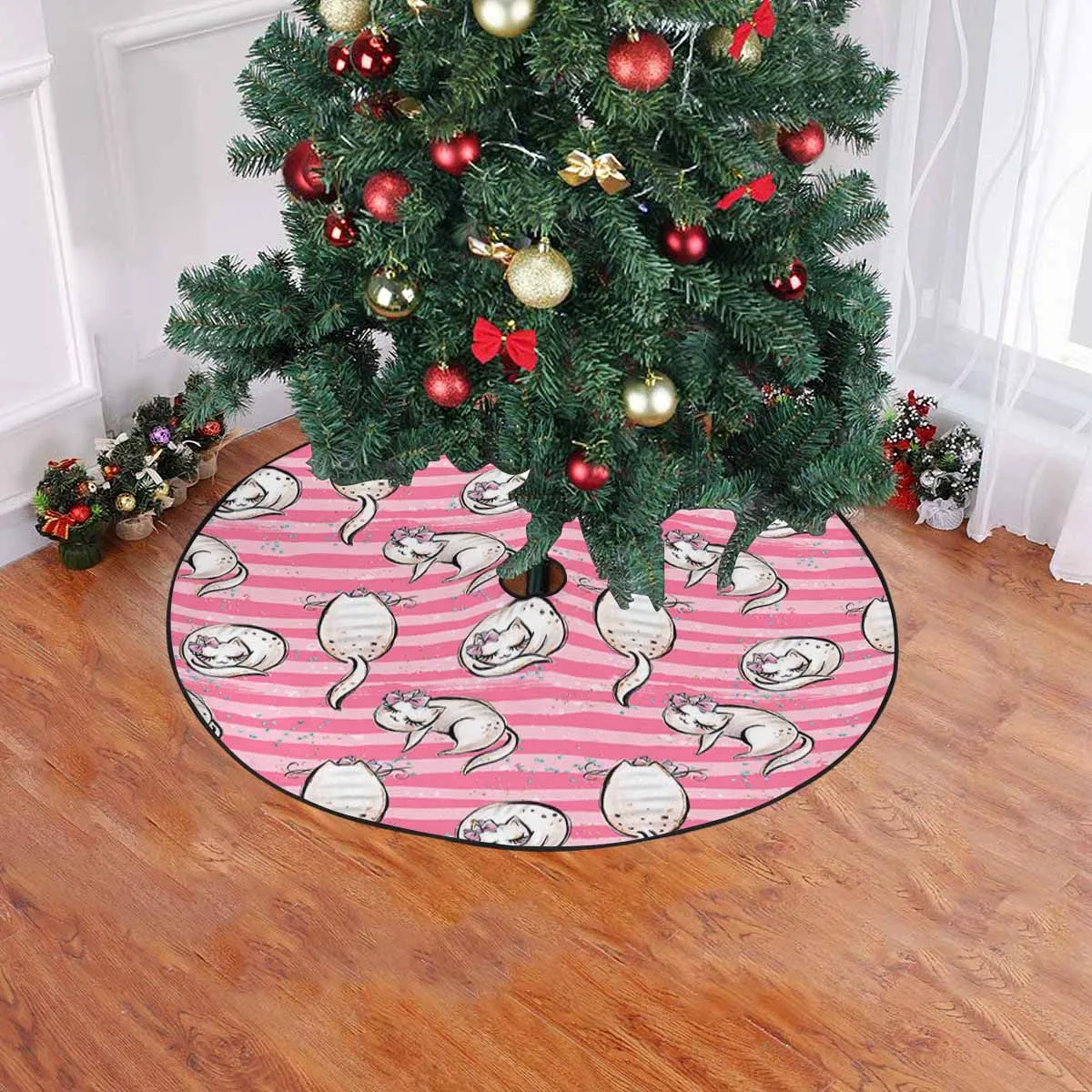 Cats Pink  Christmas Tree Skirt