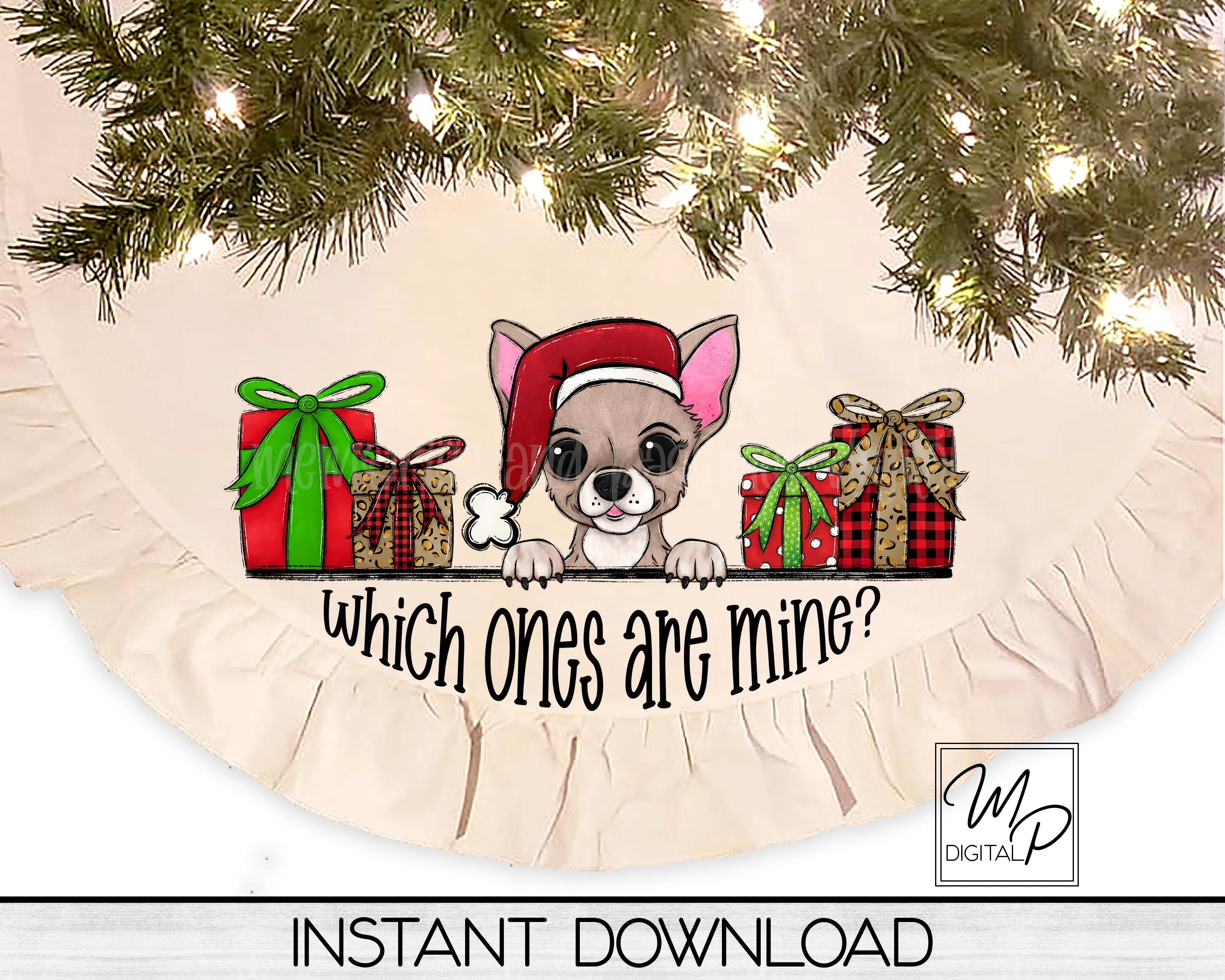 Christmas Chihuahua Tree Skirt Sublimation Design - Commercial Use