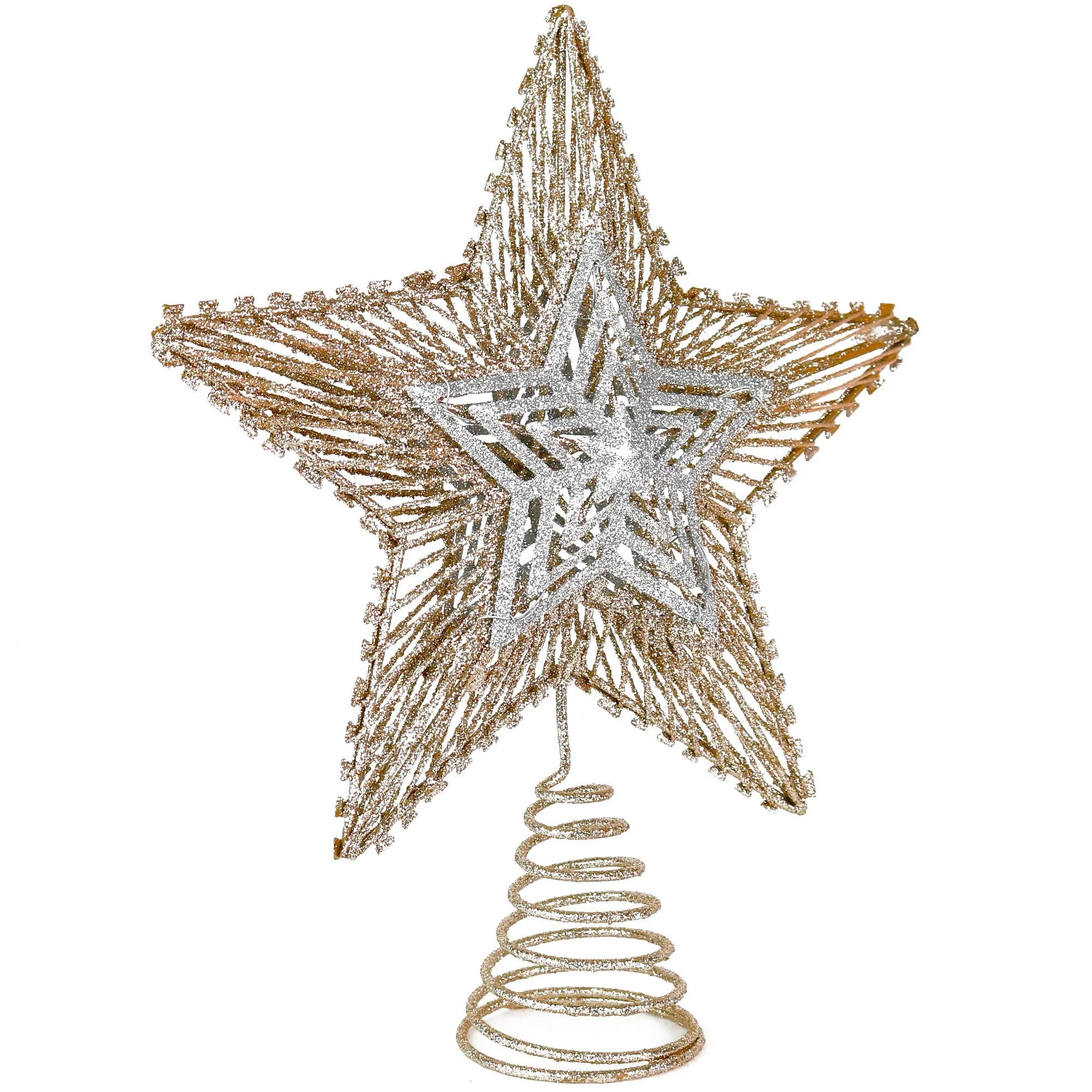 Christmas Glitter Star Tree Topper - Rose Gold and Silver Bethlehem Star Ornament