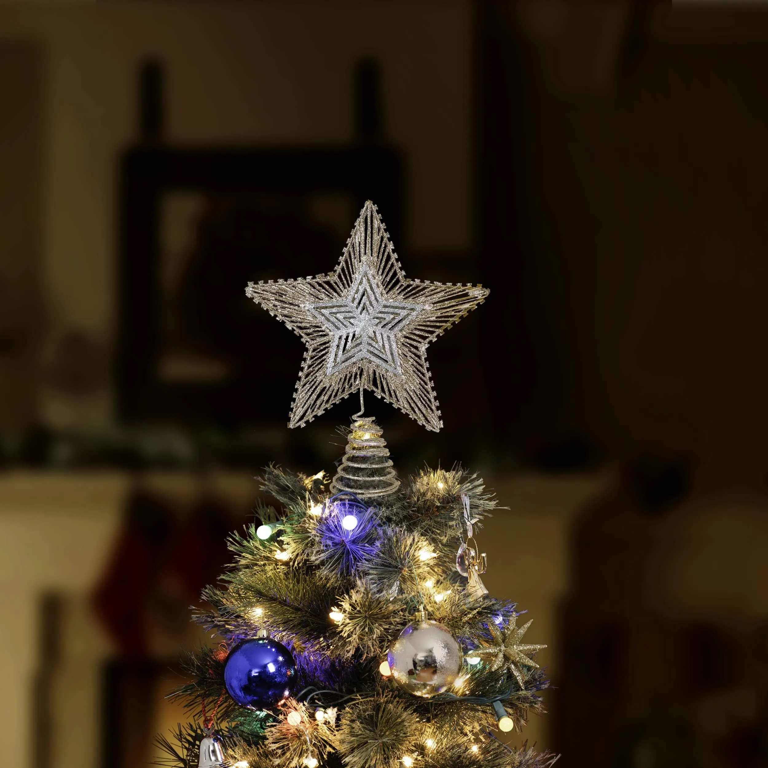 Christmas Glitter Star Tree Topper - Rose Gold and Silver Bethlehem Star Ornament