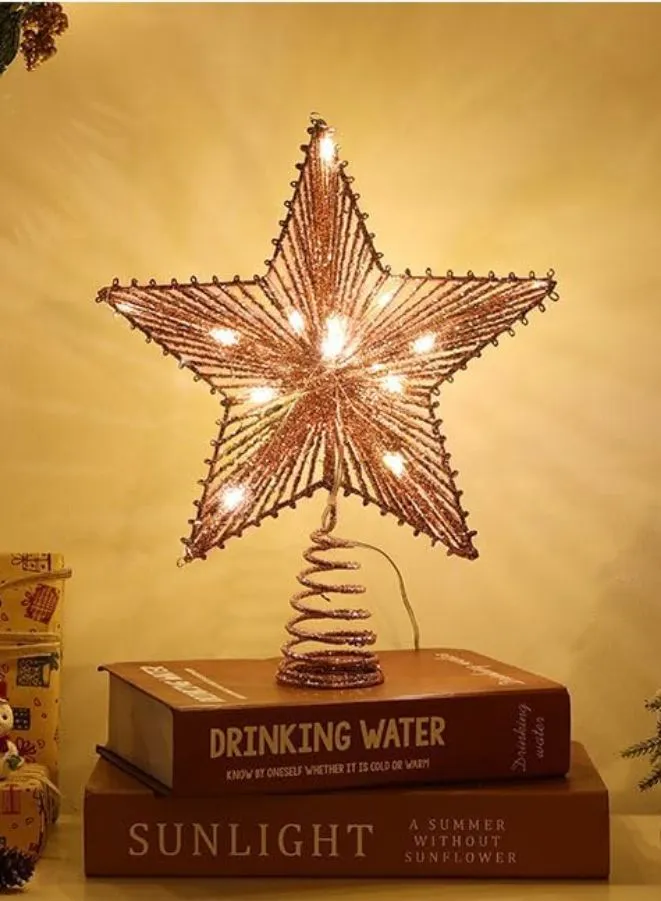 Christmas Star Tree Topper LED Warm Lights Rustic  Metal Xmas Treetop Star for Christmas Tree Decorations