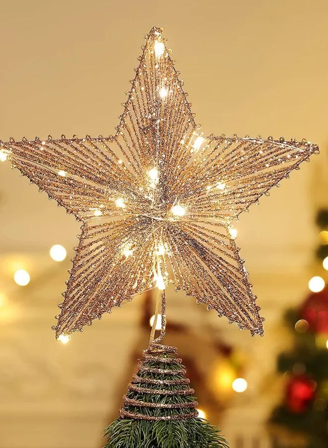 Christmas Star Tree Topper LED Warm Lights Rustic  Metal Xmas Treetop Star for Christmas Tree Decorations