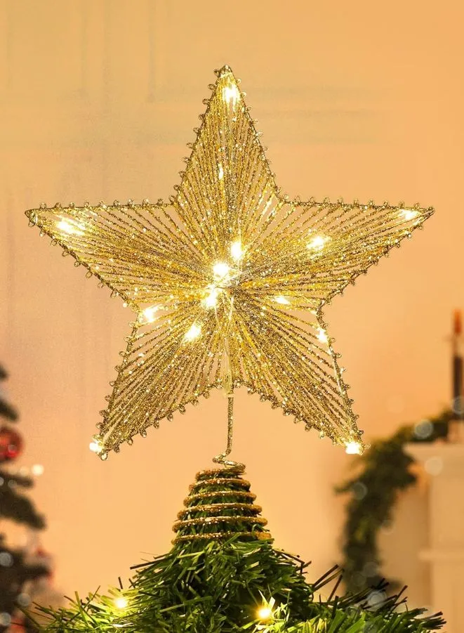 Christmas Star Tree Topper LED Warm Lights Rustic  Metal Xmas Treetop Star for Christmas Tree Decorations