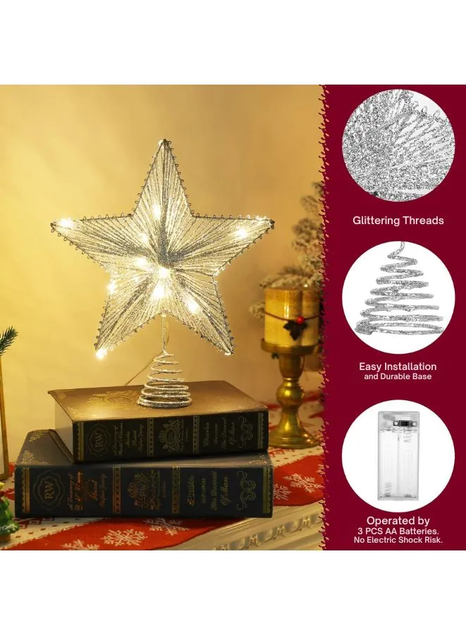 Christmas Star Tree Topper LED Warm Lights Rustic  Metal Xmas Treetop Star for Christmas Tree Decorations