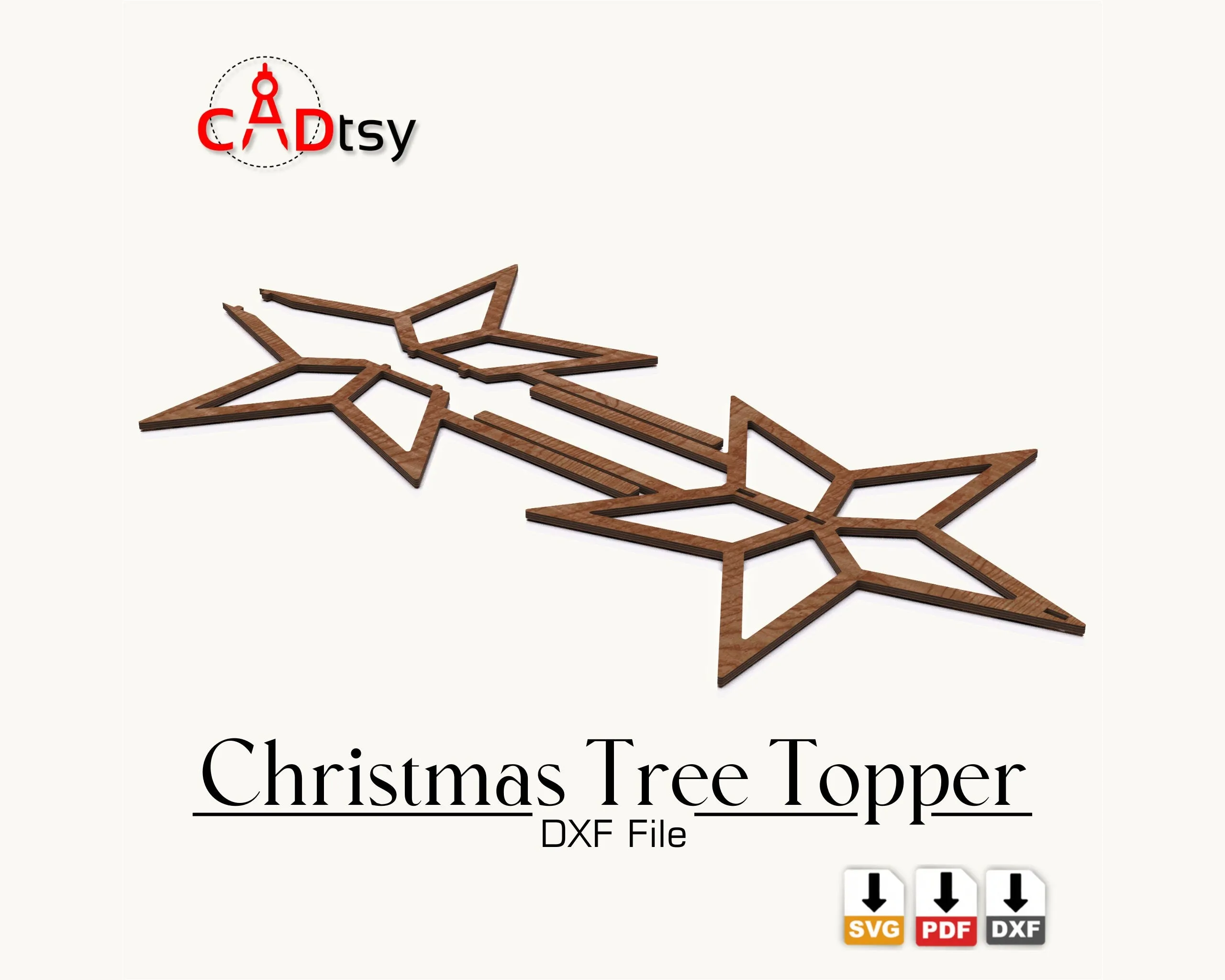 Christmas Tree Topper Star SVG / DXF Laser Cutting Files. Wooden Decoration