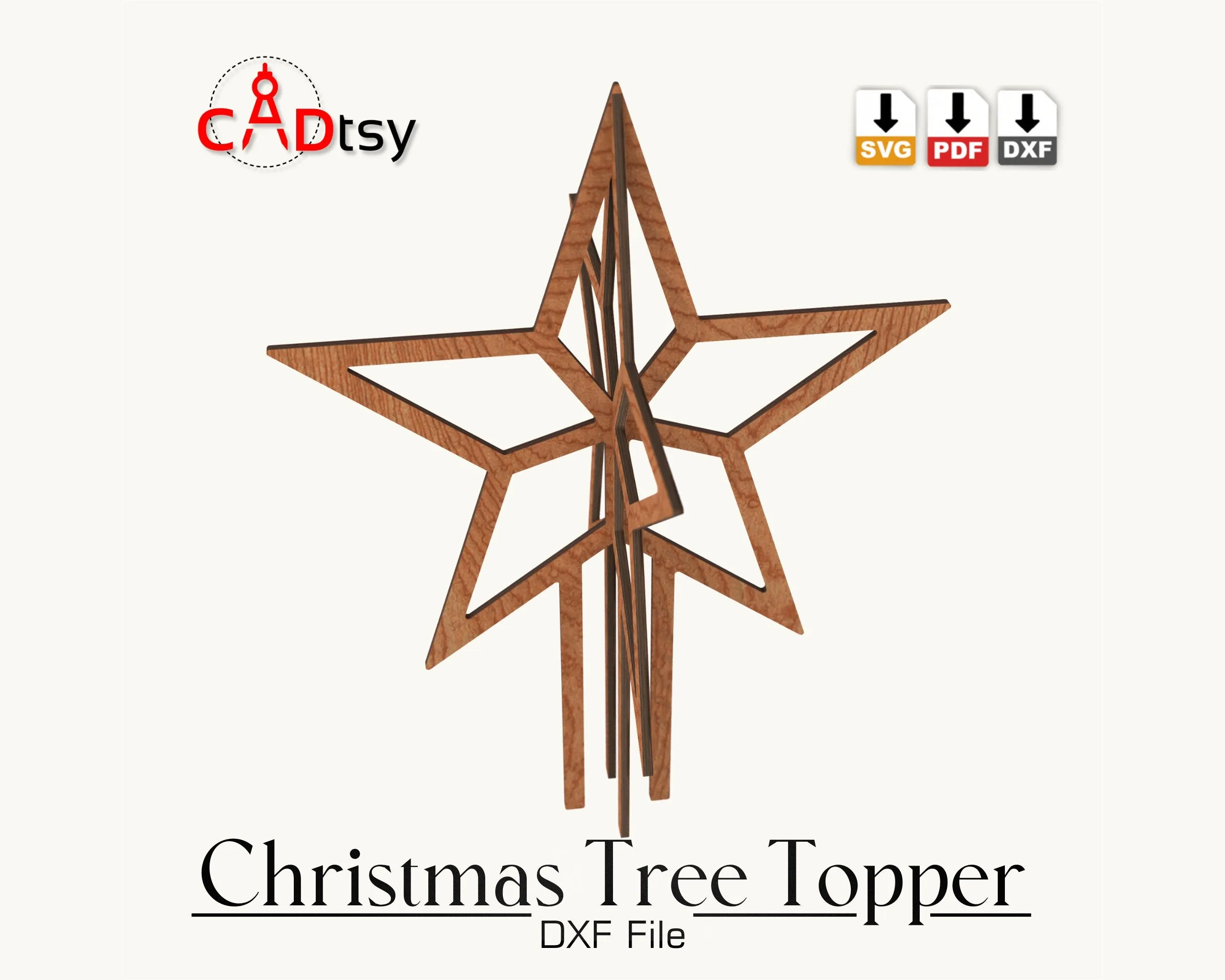 Christmas Tree Topper Star SVG / DXF Laser Cutting Files. Wooden Decoration