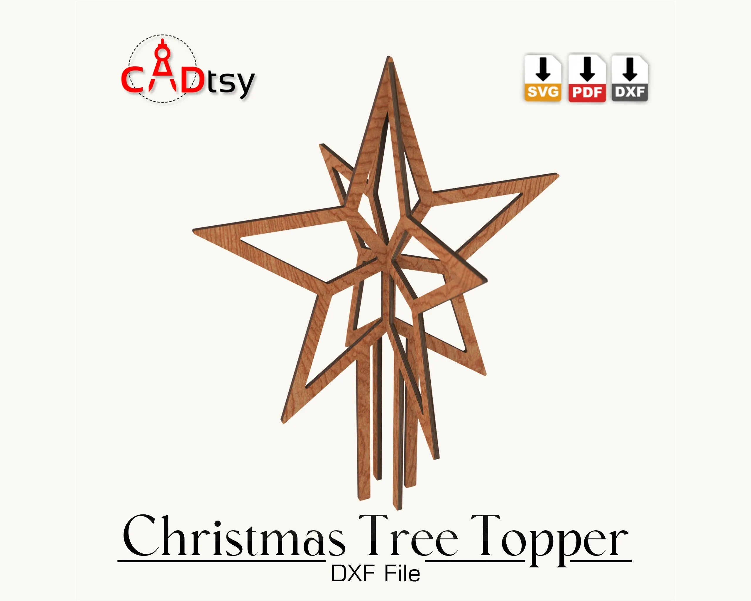 Christmas Tree Topper Star SVG / DXF Laser Cutting Files. Wooden Decoration