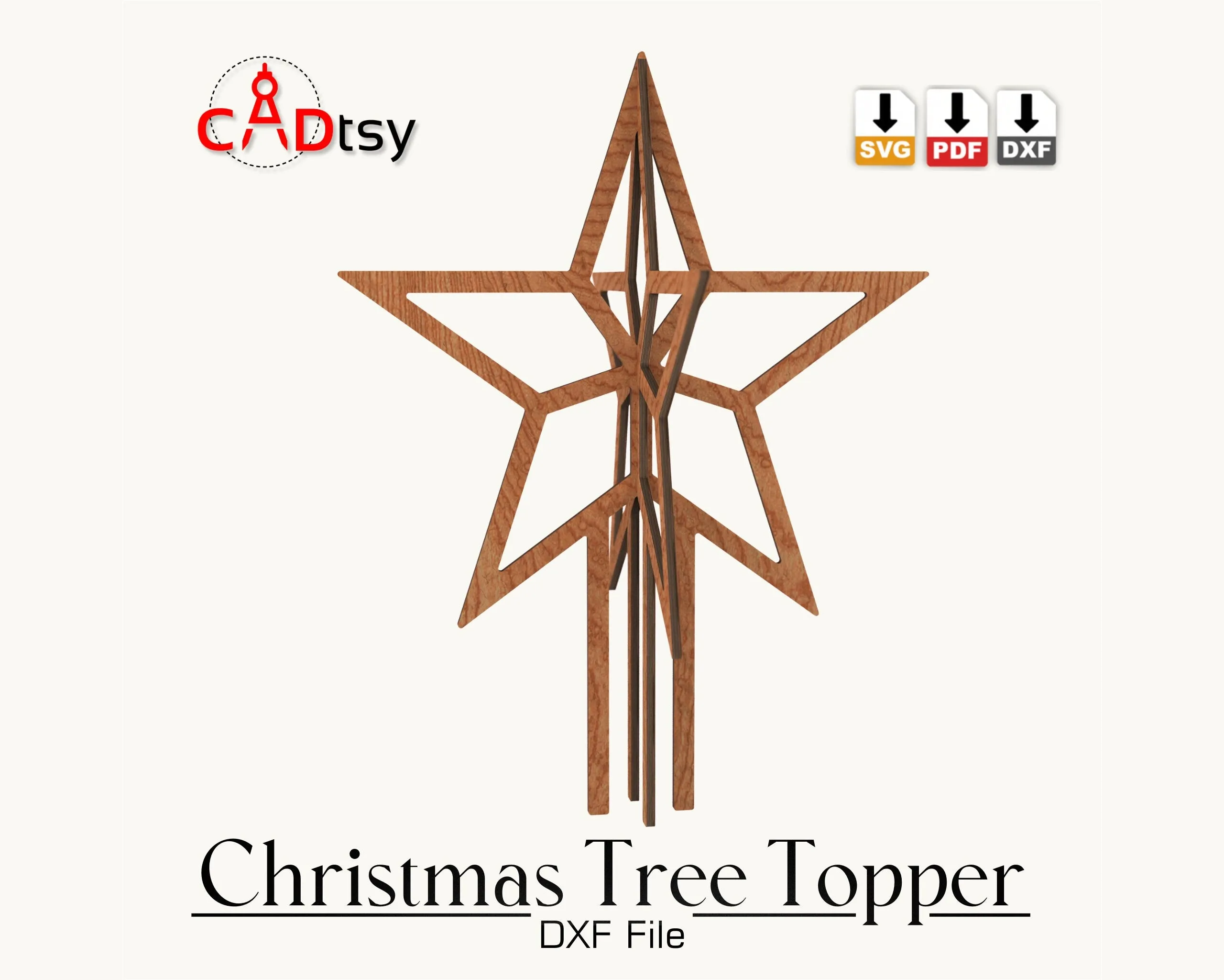 Christmas Tree Topper Star SVG / DXF Laser Cutting Files. Wooden Decoration