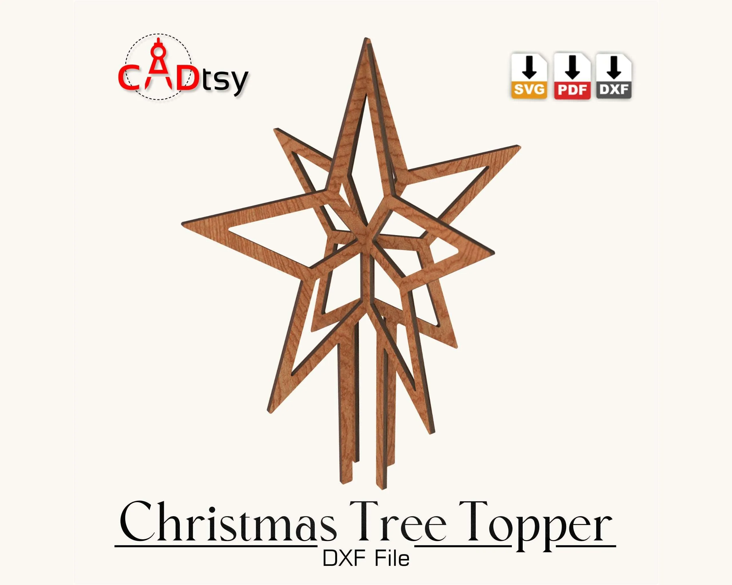 Christmas Tree Topper Star SVG / DXF Laser Cutting Files. Wooden Decoration