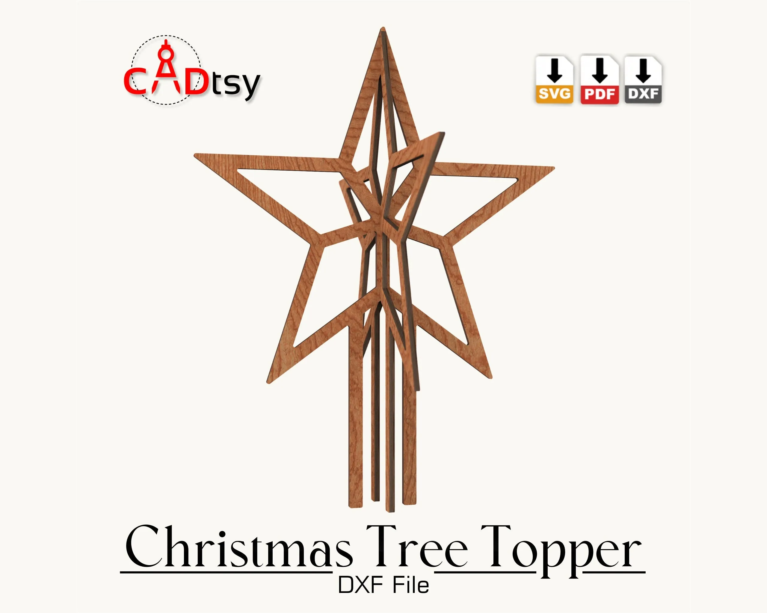 Christmas Tree Topper Star SVG / DXF Laser Cutting Files. Wooden Decoration