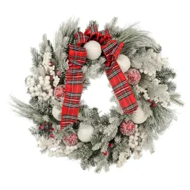 Christmas Wreath Red White Baubles Berries Tartan Snow 60cm