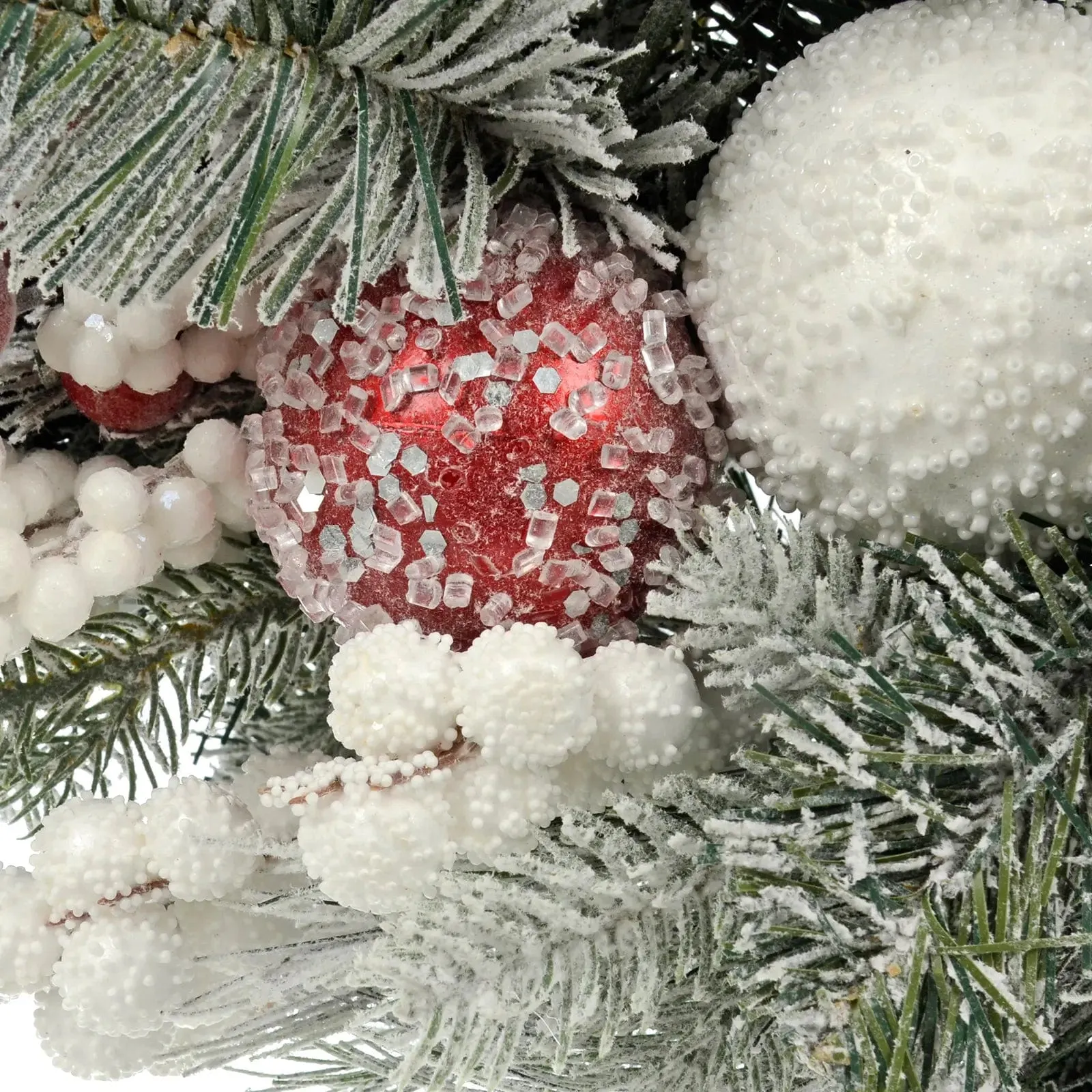 Christmas Wreath Red White Baubles Berries Tartan Snow 60cm