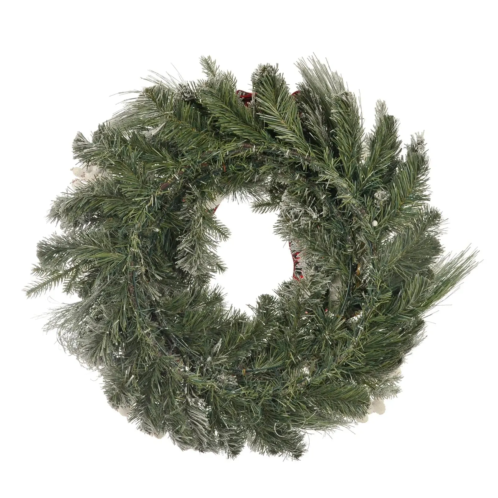 Christmas Wreath Red White Baubles Berries Tartan Snow 60cm