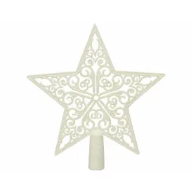 Decoris Shatterproof Hollow Star Tree Topper 21cm with Glitter - White