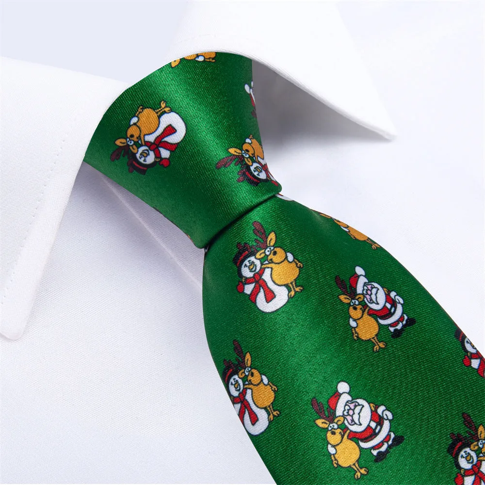 DiBanGu Green Christmas Santa Claus Neck Tie Pocket Square Cufflinks Set