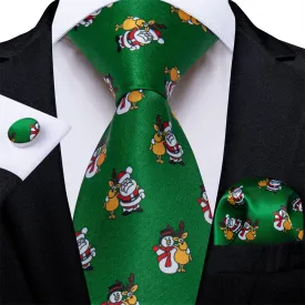 DiBanGu Green Christmas Santa Claus Neck Tie Pocket Square Cufflinks Set