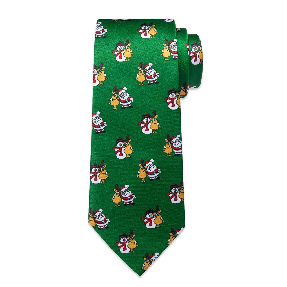 DiBanGu Green Christmas Santa Claus Neck Tie Pocket Square Cufflinks Set