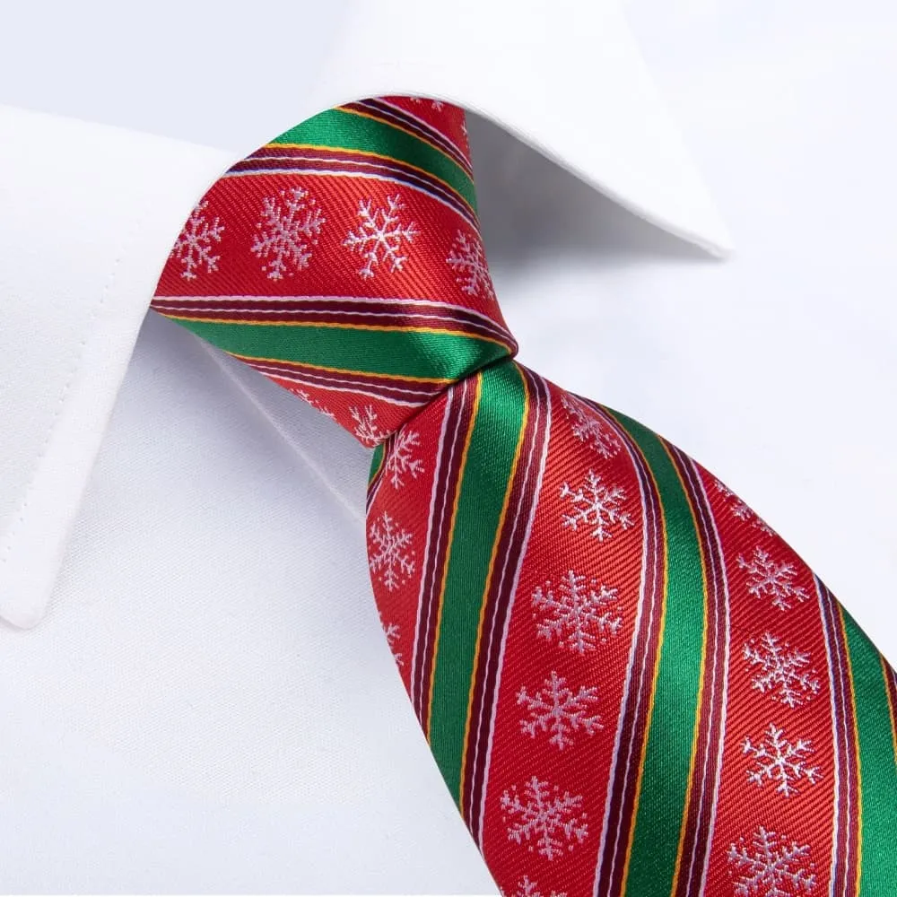 DiBanGu Red Green Striped Christmas Snowflake Necktie Set