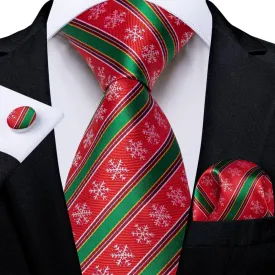 DiBanGu Red Green Striped Christmas Snowflake Necktie Set