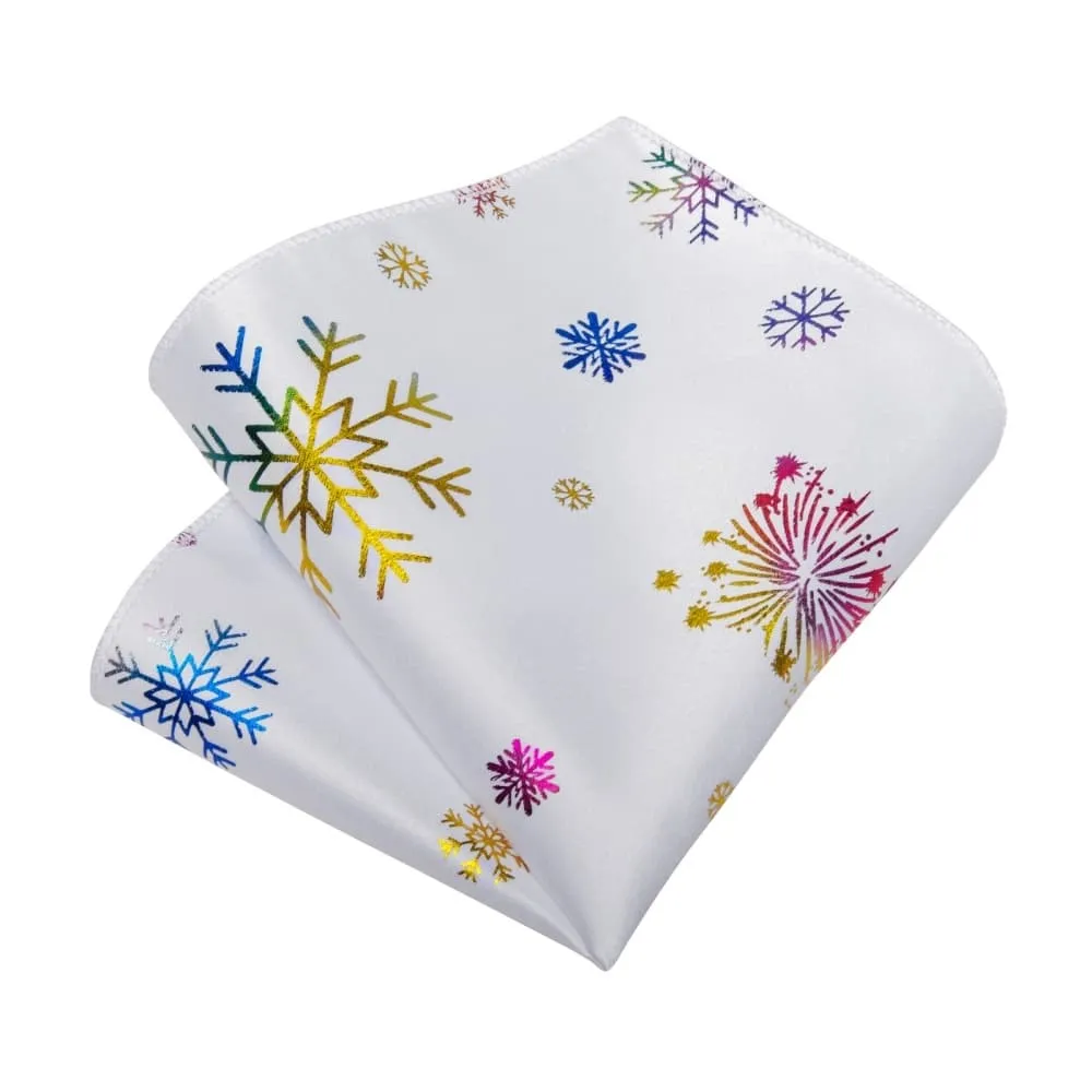 DiBanGu White Christmas Snowflake Necktie Pocket Square Cufflinks Set