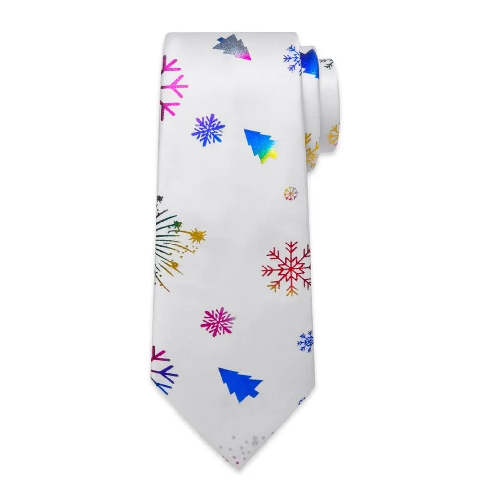 DiBanGu White Christmas Snowflake Necktie Pocket Square Cufflinks Set