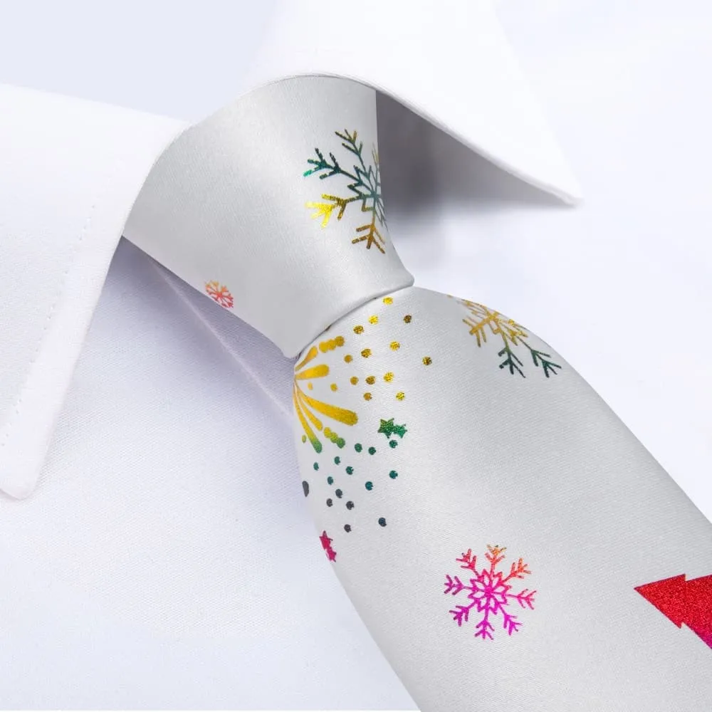 DiBanGu White Christmas Snowflake Necktie Pocket Square Cufflinks Set