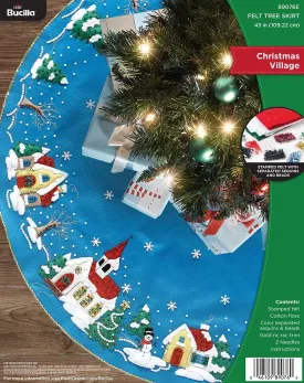 DIY Bucilla Christmas Village Holiday Town Church Felt Tree Skirt Kit