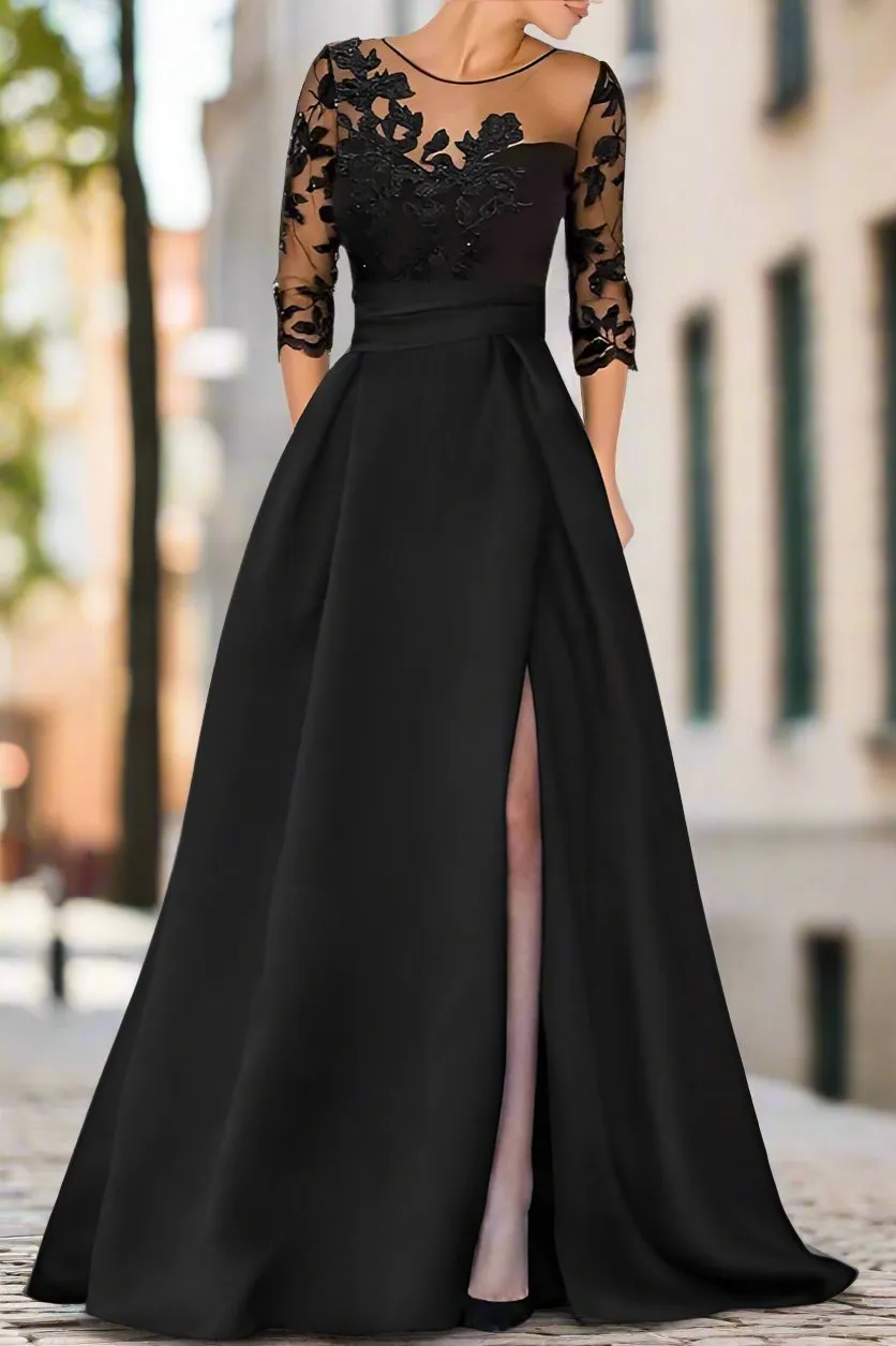 Elegant A-Line Floor Length Appliques Evening Gown