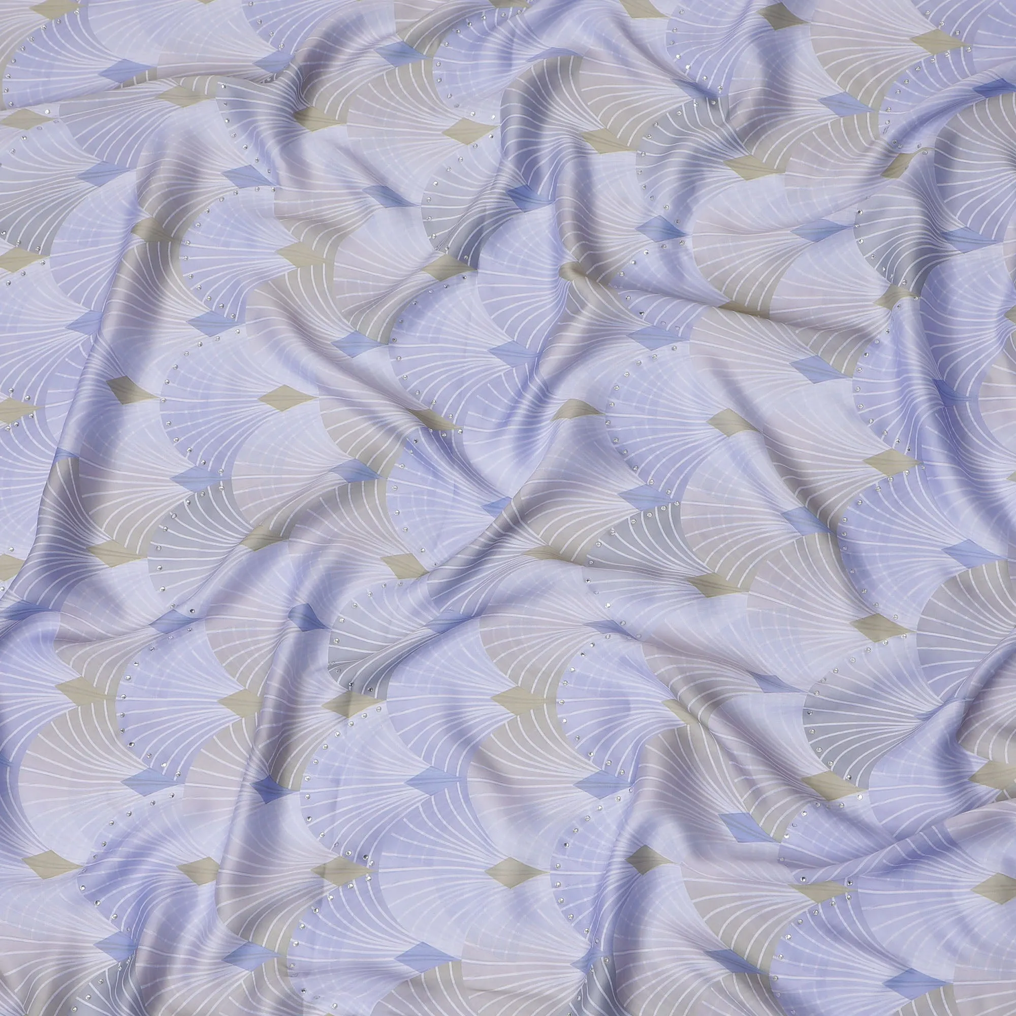 Elegant Lilac Synthetic Modal Satin Fabric with Abstract Design and Stone Work, 110 cm Width-20039