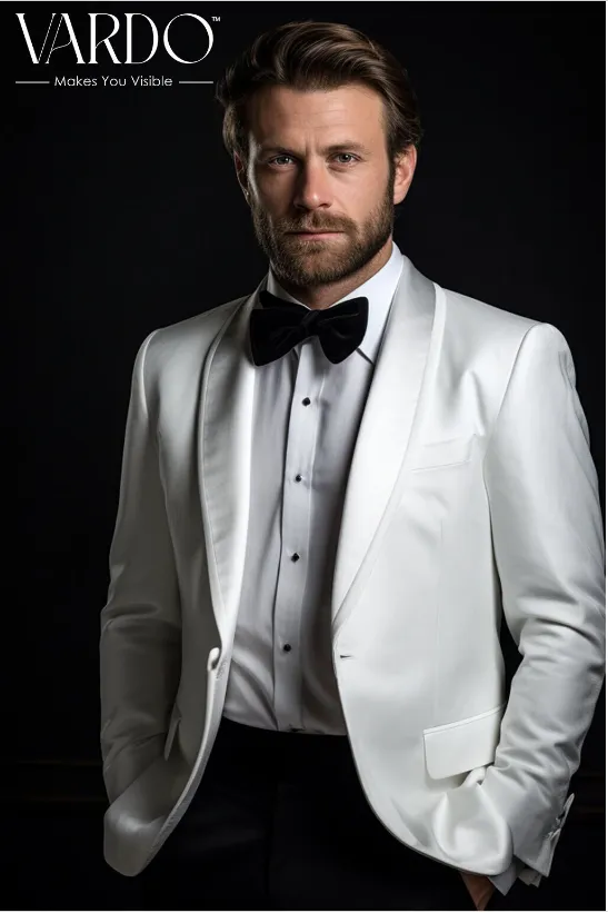 Elegant Men's White Velvet Dinner Jacket - Classic Formal Wear for Special Occasions - Tailored Fit-Vardo