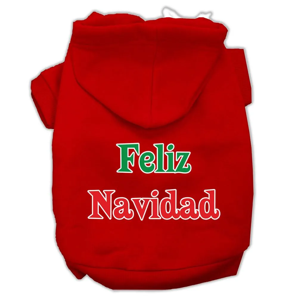 Feliz Navidad Screen Print Pet Hoodies Red Size S (10)