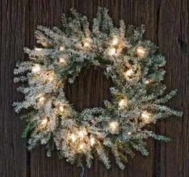 Frosted Lit Pine Wreath, 13"