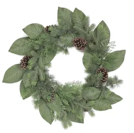 Frosted Magnolia Leaf Pine & Cone Wreath