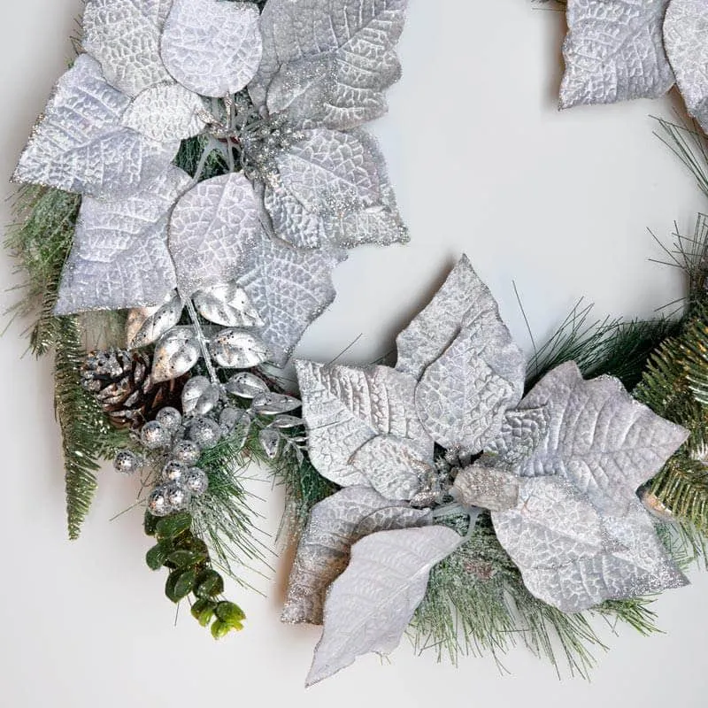 Frosted Poinsettia & Fern Wreath - 61cm