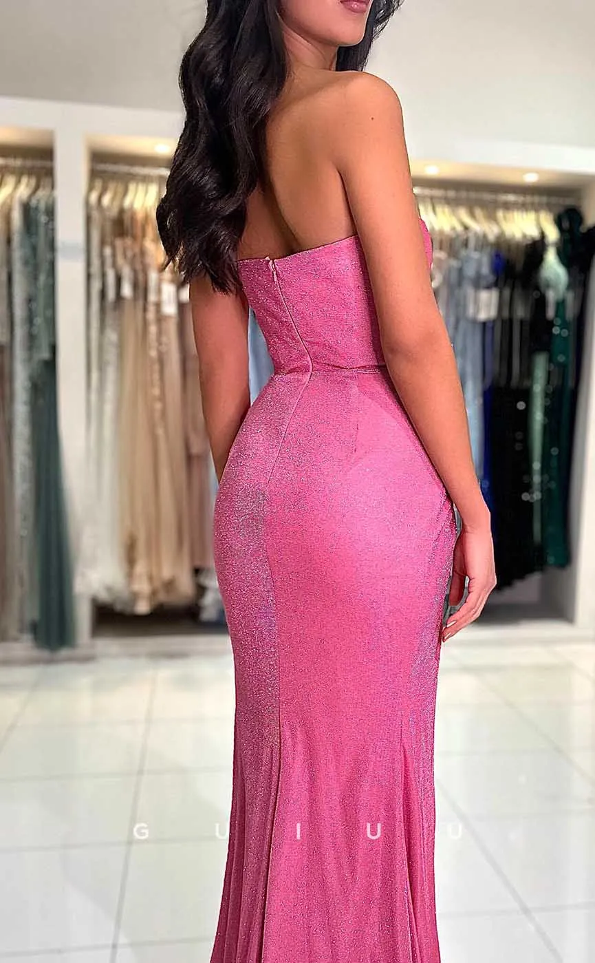 G4505 - Sexy & Hot Strapless Sleeveless Ruched Backless Shiny Long Party Prom Dress