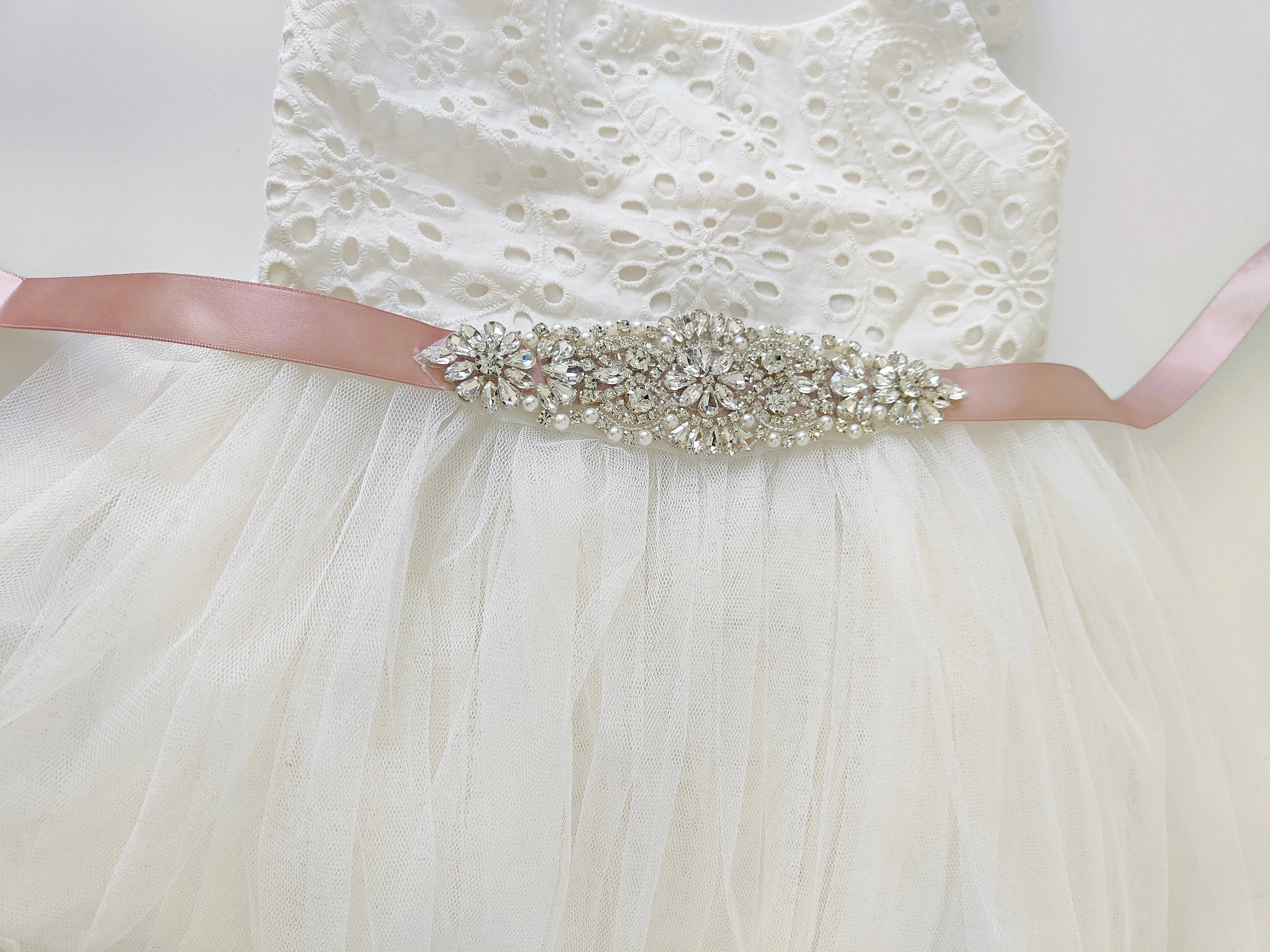 Girls Diamante Sash Belt - Blush