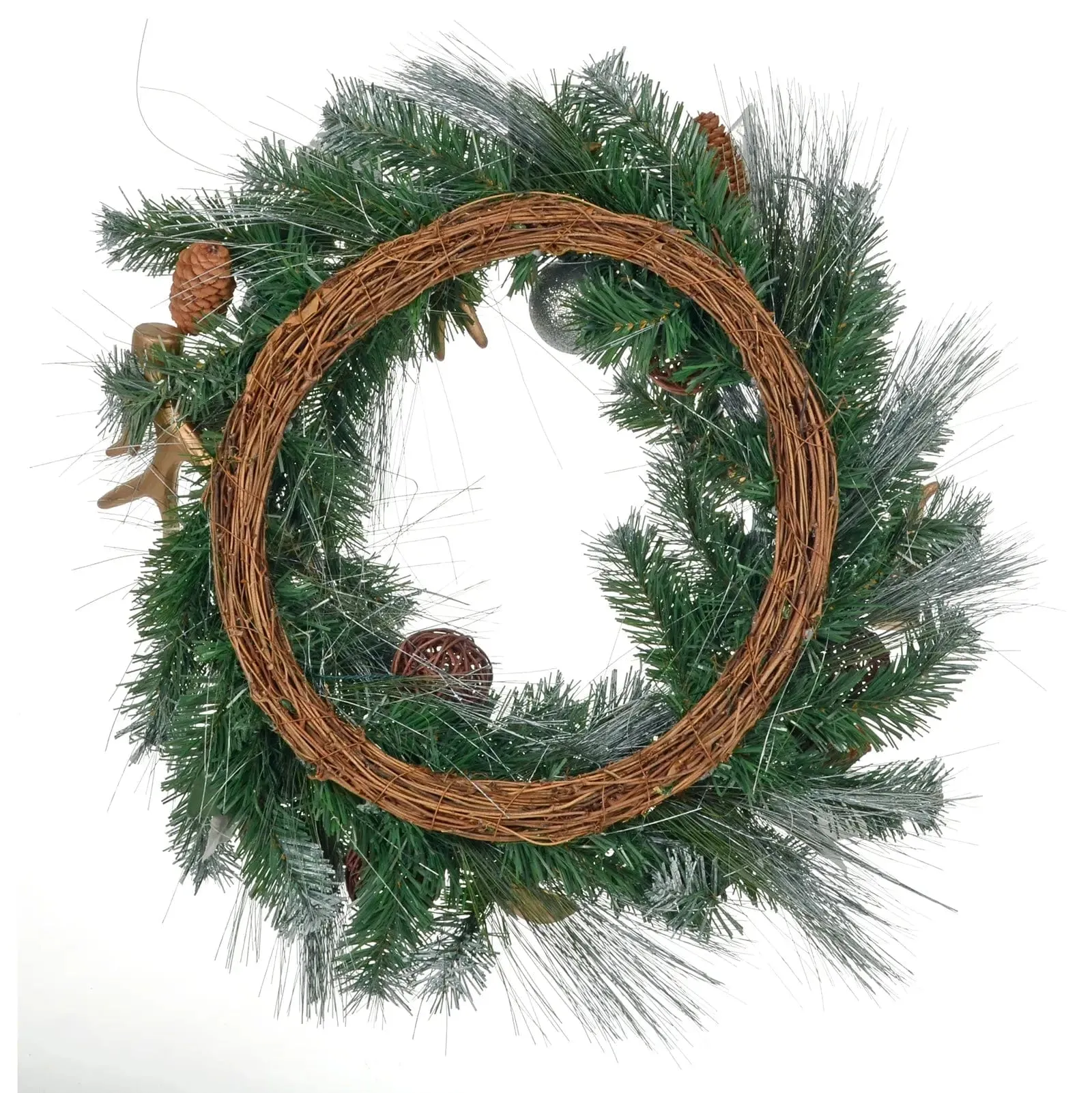 Gold Silver Christmas Wreath Frosted Pine Antlers Flowers 60cm