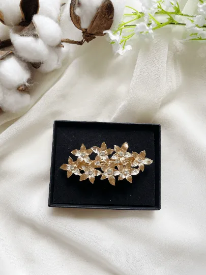 Golden or silver flower with rhinestone hair clip | beachs style l french barrette clips| korean bridal hair accessories| Gold art hair clip