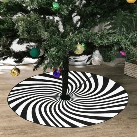 Halloween Tree Skirt, Black White Spiral Christmas Small Large Cover Goth Home Decor Decoration All Hallows Eve Creepy Spooky Party